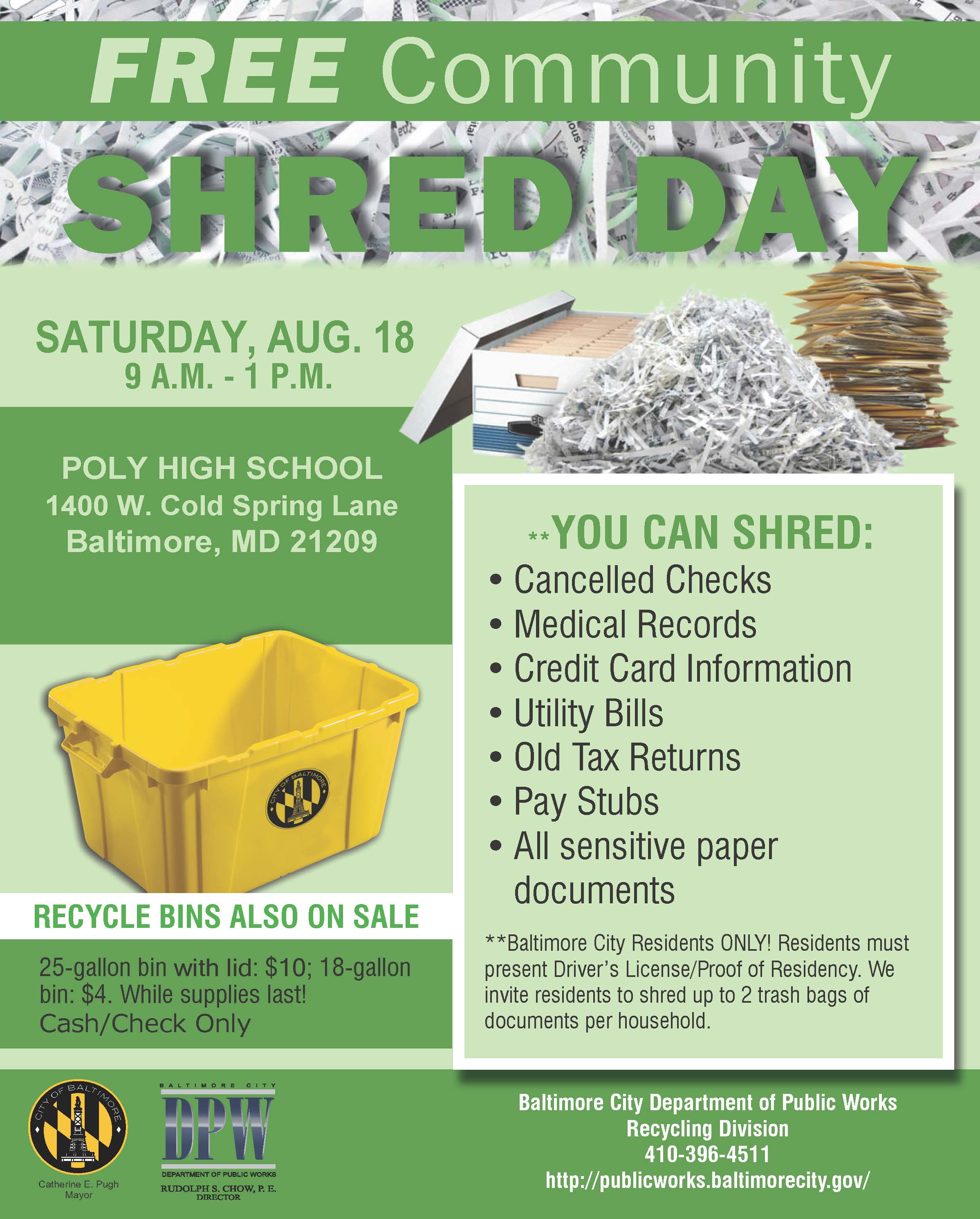 Free Community Shred Day Baltimore City Department of Public Works